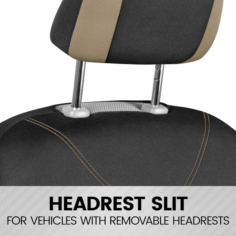 BDK UltraSleek Beige Seat Covers for Cars Full Set, Two-Tone Front Seat Covers with Matching Back Seat Cover, Stylish Car Seat Protectors with Split Bench Design, - Image 4