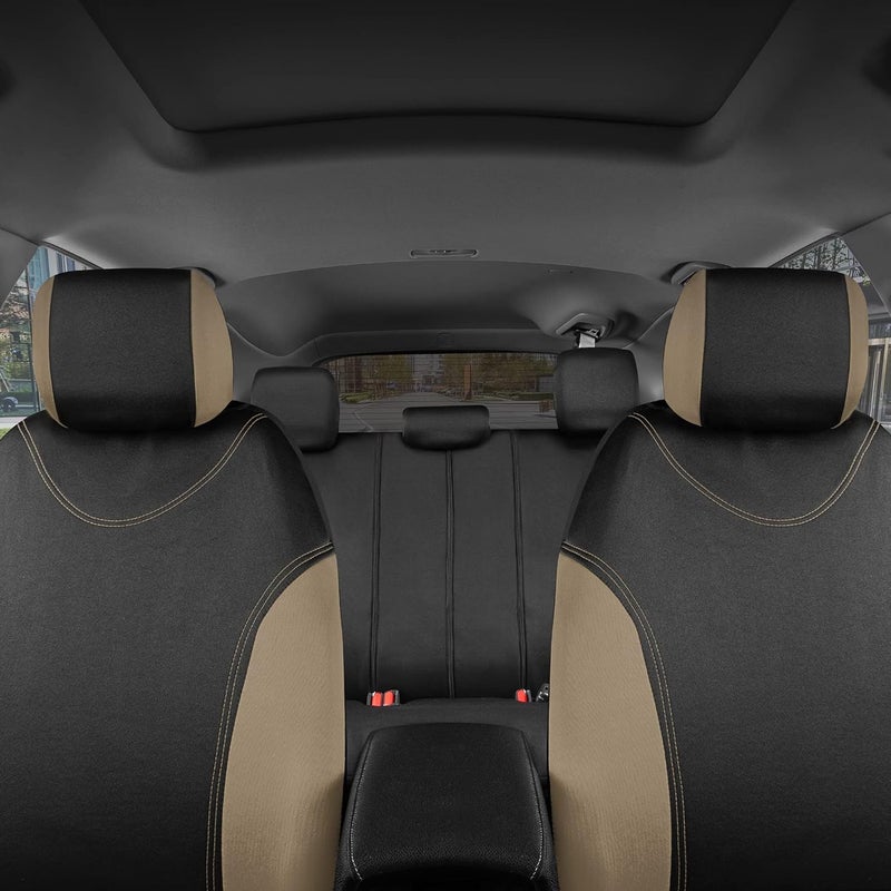 BDK UltraSleek Beige Seat Covers for Cars Full Set, Two-Tone Front Seat Covers with Matching Back Seat Cover, Stylish Car Seat Protectors with Split Bench Design, - Image 3