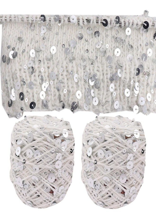Zhiheng Shimmering Sequin Cotton Yarn 153yard Sparkling Thread Crochet Strings for Headband Beanie Knitting Sweater Weaving DIY Stitch Winter Accessories Rag Doll (Grey) - Image 3