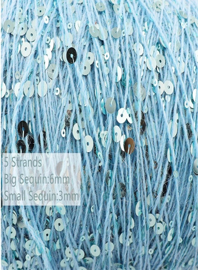 Zhiheng Shimmering Sequin Cotton Yarn 153yard Sparkling Thread Crochet Strings for Headband Beanie Knitting Sweater Weaving DIY Stitch Winter Accessories Rag Doll (Grey) - Image 2