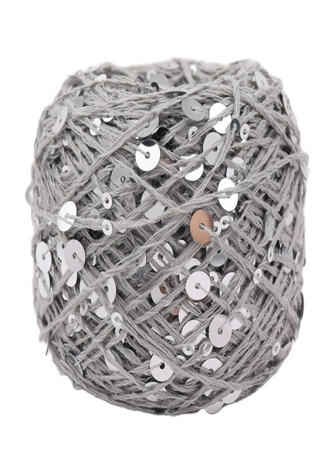Zhiheng Shimmering Sequin Cotton Yarn 153yard Sparkling Thread Crochet Strings for Headband Beanie Knitting Sweater Weaving DIY Stitch Winter Accessories Rag Doll (Grey) - Image 1