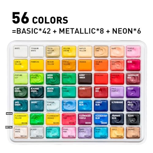 HIMI مجموعة ألوان غواش HIMI، 56 لون × 30 جرام تصميم فريد في علبة حمل مثالية للفنانين، مستلزمات فن الغواش غير الشفافة للمحترفين، وأكثر - Image 3