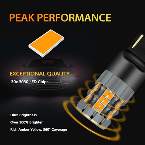 Zyvirexa 7443 LED Turn Signal Bulbs Compatible For Ford Expedition 2015-2020 (Front), 7444 Bulb, Amber Yellow, Plug and Play, Pack of 2 - Image 4