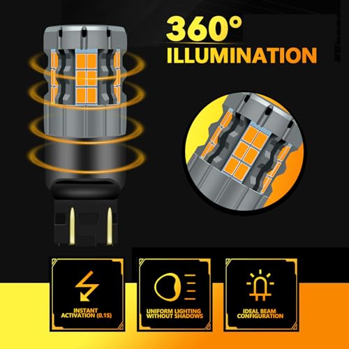 Zyvirexa 7443 LED Turn Signal Bulbs Compatible For Ford Expedition 2015-2020 (Front), 7444 Bulb, Amber Yellow, Plug and Play, Pack of 2 - Image 3