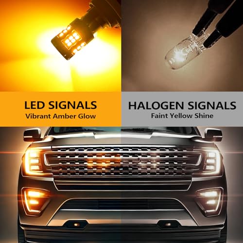 Zyvirexa 7443 LED Turn Signal Bulbs Compatible For Ford Expedition 2015-2020 (Front), 7444 Bulb, Amber Yellow, Plug and Play, Pack of 2 - Image 2