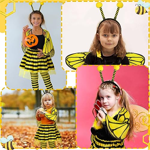 Newcotte 4 Pcs Halloween Girls Costume Includes Wings Tutu Headband Striped Tights for Kids Toddler Halloween (Bee) - Image 4