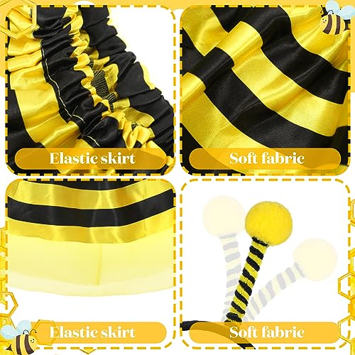Newcotte 4 Pcs Halloween Girls Costume Includes Wings Tutu Headband Striped Tights for Kids Toddler Halloween (Bee) - Image 5