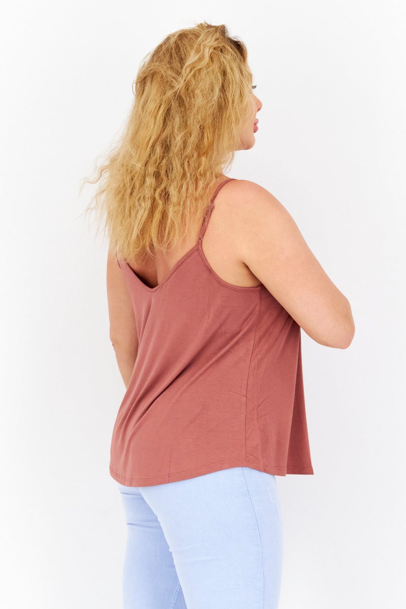 Gentle Fawn Women Henley Neck Sleeveless Solid Tank Top, Brown  - Image 4