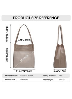 Kattee Leather Tote Bags For Women Soft Genuine Leather Purses And Handbags Shoulder Bag With Top Magnetic Snap Closure Work Travel Khaki  - Image 3