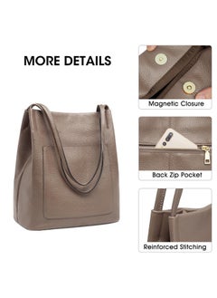 Kattee Leather Tote Bags For Women Soft Genuine Leather Purses And Handbags Shoulder Bag With Top Magnetic Snap Closure Work Travel Khaki  - Image 5