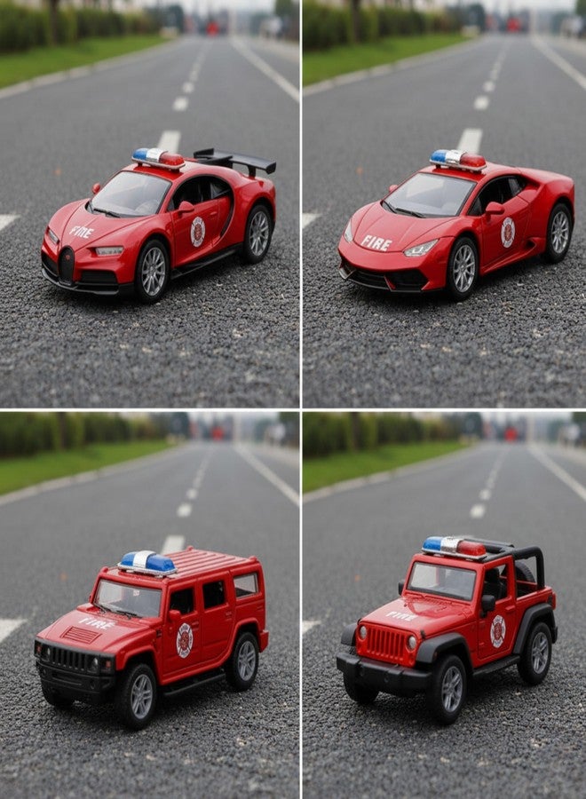 SPEEDYZ Metal Die Cast Fire Emergency Vehicle Toy Set, 4 Piece Collection, Red - Image 2
