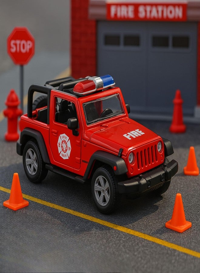 SPEEDYZ Metal Die Cast Fire Emergency Vehicle Toy Set, 4 Piece Collection, Red - Image 4