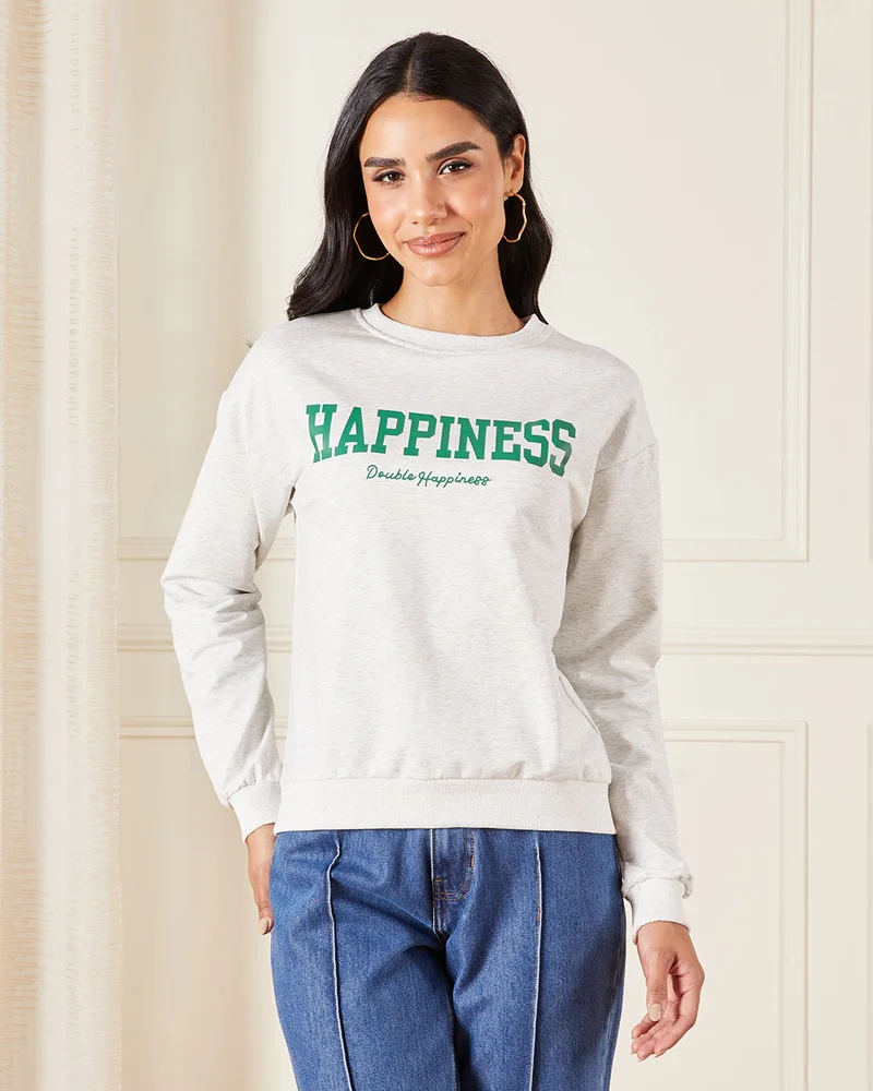 Redtag Women Grey Printed Sweatshirt