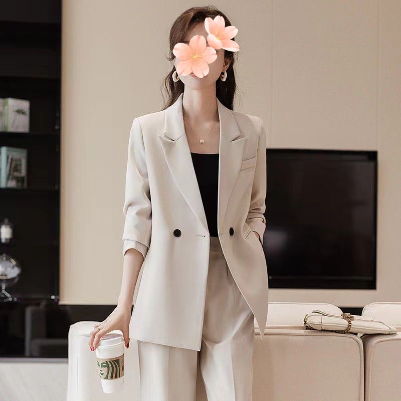 Three-piece Suit Womens Spring and Summer 2024 New Style Temperament Goddess Fashion Business Wear Casual Suit Jacket apricot TC 187 