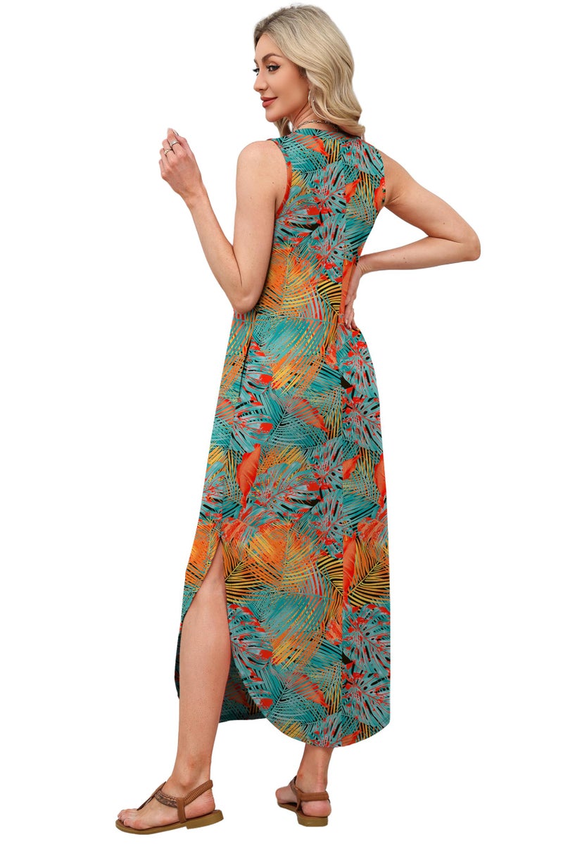 OFEEFAN Maxi Dresses for Women 2026 Beach Vacation Hawaiian Sleeveless Summer Dresses for Women Loose V Neck Boho Sundresses with Pockets Floral 02 L - Image 5