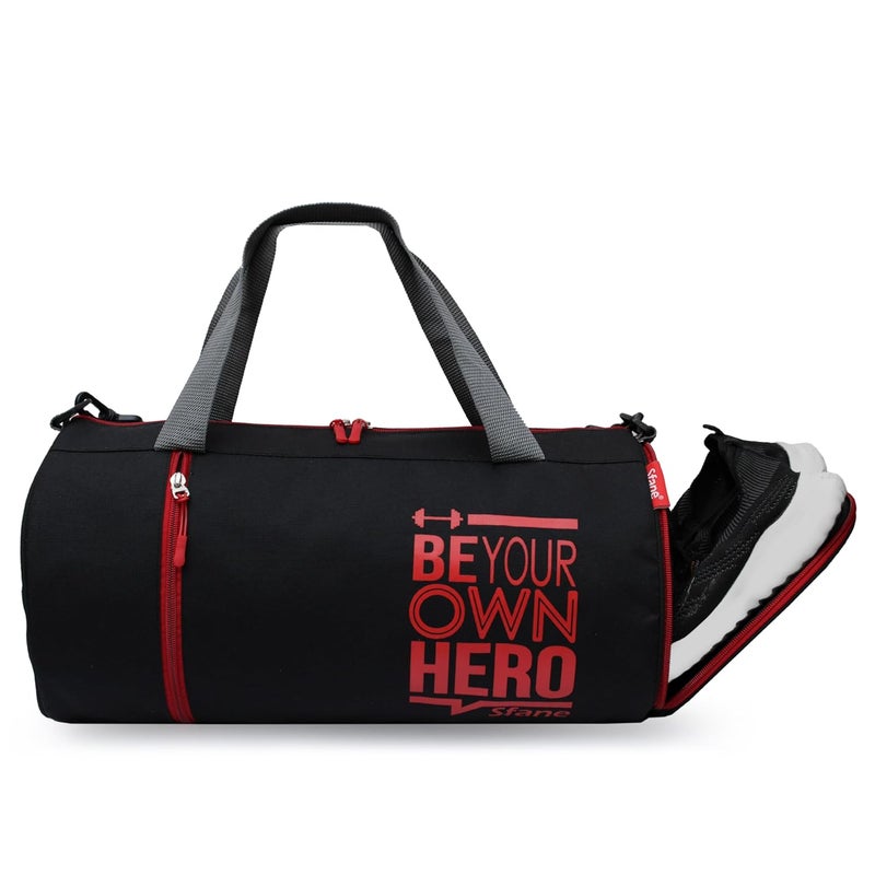 SFANE Polyester Men & Women Trendy Sports Duffle/Gym Bag/Shoulder Bag (Black & Red) - Image 1