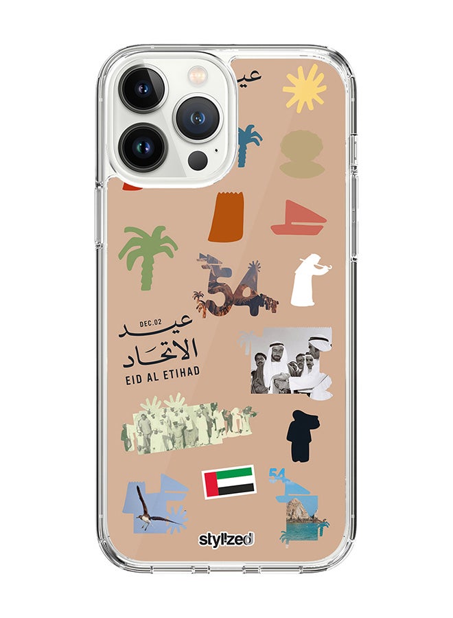 Stylizedd Classic Clear Compatible With iPhone 15 Pro Max , Hybrid Soft Case Flexible Edges Anti Drop TPU PC Gel Thin Transparent Cover - Eid Al Etihad 54th UAE National Day, Brown - Image 1