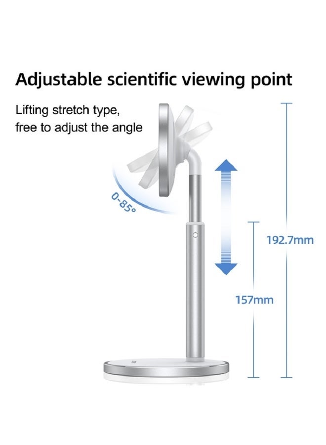 NIBEMINENT Magnetic Mobile Phone Holder And Adjustable Magsafe Stand, Weighted Base with Extension Dock Stand for MagSafe Charger Foldable Desktop Compatible iPhone Silver  - Image 3