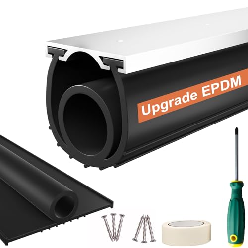 Nayotaa Garage Door Seals Bottom Rubber – 16.5FT EPDM Weatherproof Seal with Pre-Drilled Aluminum Track Retainer Kit, Fits 8-20FT Doors, Rodent Proof, Noise Reducing (1.57" Width, Black) - Image 1