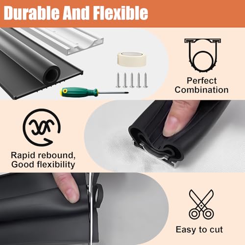 Nayotaa Garage Door Seals Bottom Rubber – 16.5FT EPDM Weatherproof Seal with Pre-Drilled Aluminum Track Retainer Kit, Fits 8-20FT Doors, Rodent Proof, Noise Reducing (1.57" Width, Black) - Image 4