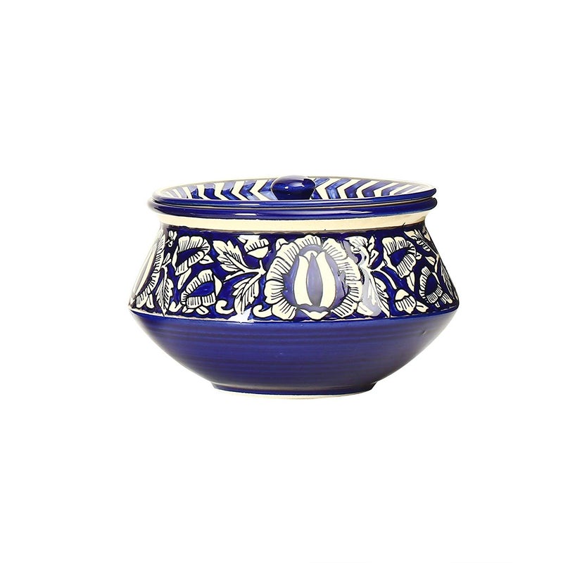 Caffeine Ceramic Handmade Blue Mughal Serving Handi with Lid (Set of 1) - Image 3