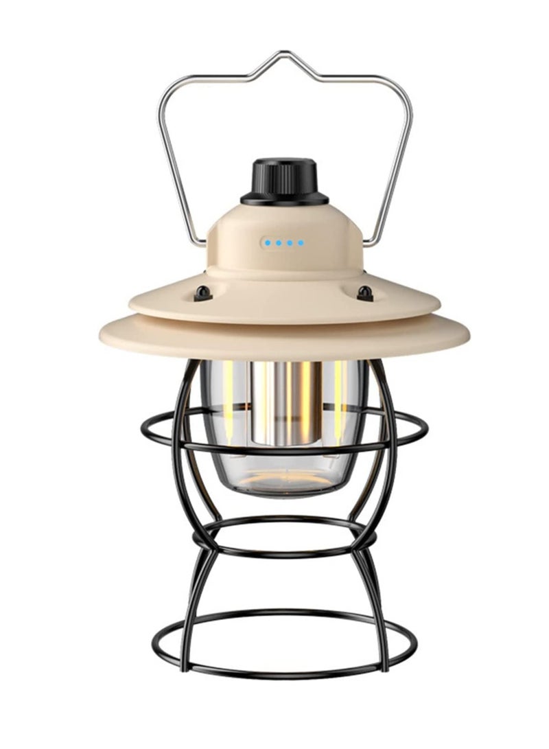 قابلة لإعادة الشحن الرجعية في الهواء الطلق معلقة معدنية ديكور مقاوم للماء مصباح خيمة أبيض دافئ 3 طرق باور بانك خمر التخييم فانوس  - Image 1