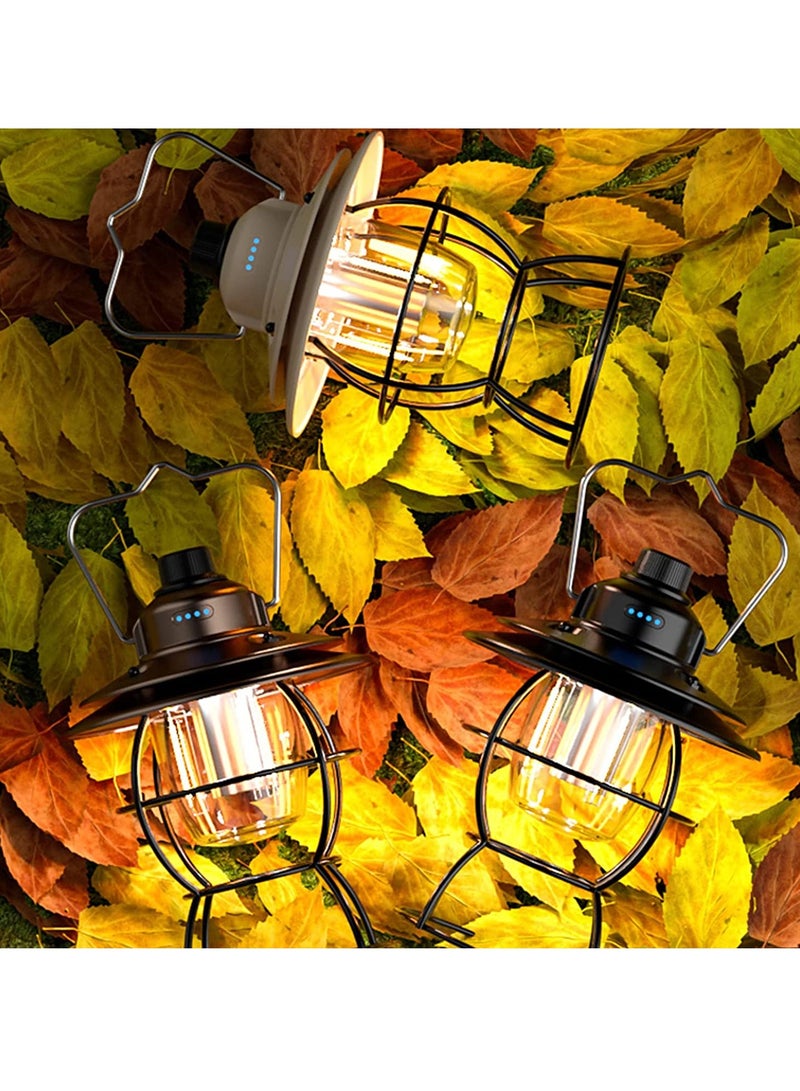 قابلة لإعادة الشحن الرجعية في الهواء الطلق معلقة معدنية ديكور مقاوم للماء مصباح خيمة أبيض دافئ 3 طرق باور بانك خمر التخييم فانوس  - Image 2