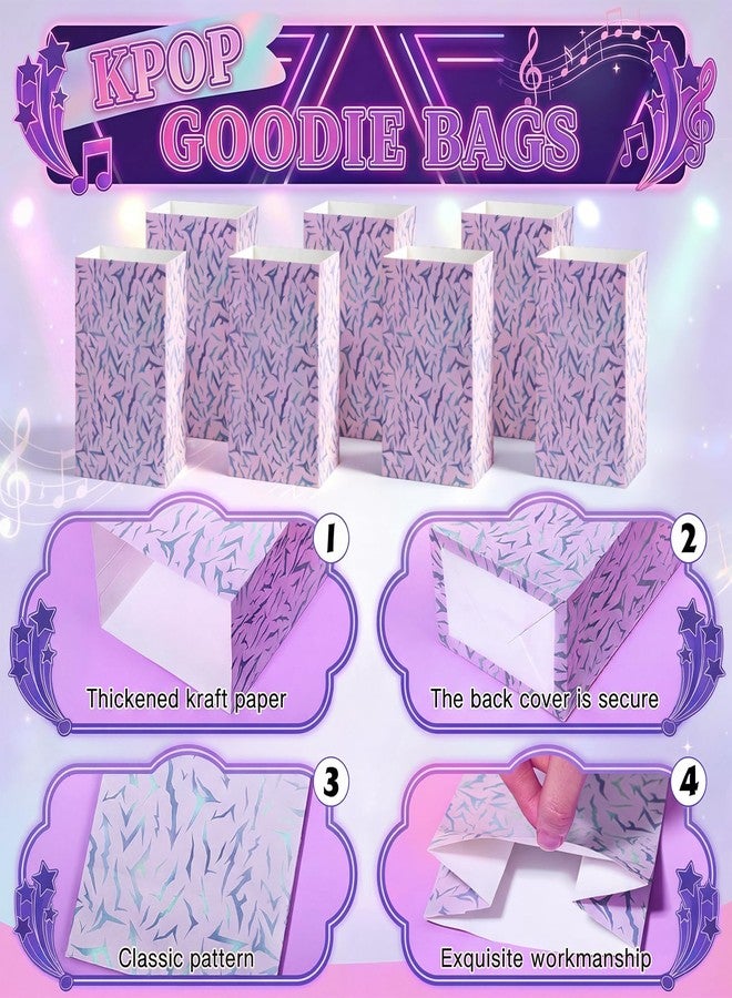 Kolldenn 24 Pcs Purple Kpop Themed Birthday Party Decoration Gift Bags Theme Party Favors Paper Goodie Treat Bags Bulk for Baby Shower Birthday Friendship Anime Fans Decoration Supplies - Image 3