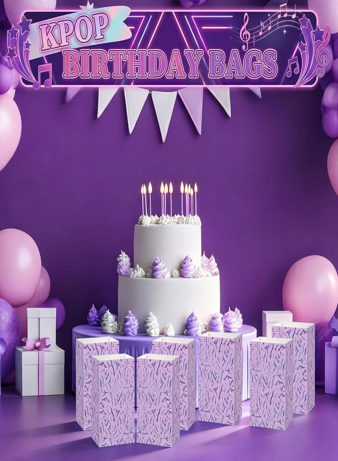 Kolldenn 24 Pcs Purple Kpop Themed Birthday Party Decoration Gift Bags Theme Party Favors Paper Goodie Treat Bags Bulk for Baby Shower Birthday Friendship Anime Fans Decoration Supplies - Image 5