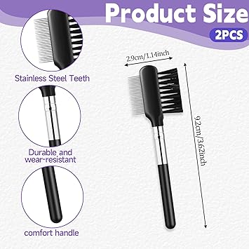 Sliverdew Small Eyelash Comb 2 Pack Metal Eyelash Brush Eyelash Separator Tool Eyebrow Brush Grooming Eye Lash Separator Grooming Brushes Eyebrow Comb with Metal Teeth Eye Makeup Tool for Women Short Handle  - Image 4