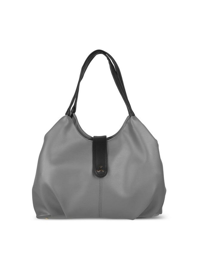 Mochi Women Grey Faux Leather Hobo Bag with Contrast Handles (66-8375) - Image 1
