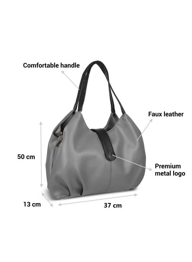 Mochi Women Grey Faux Leather Hobo Bag with Contrast Handles (66-8375) - Image 3