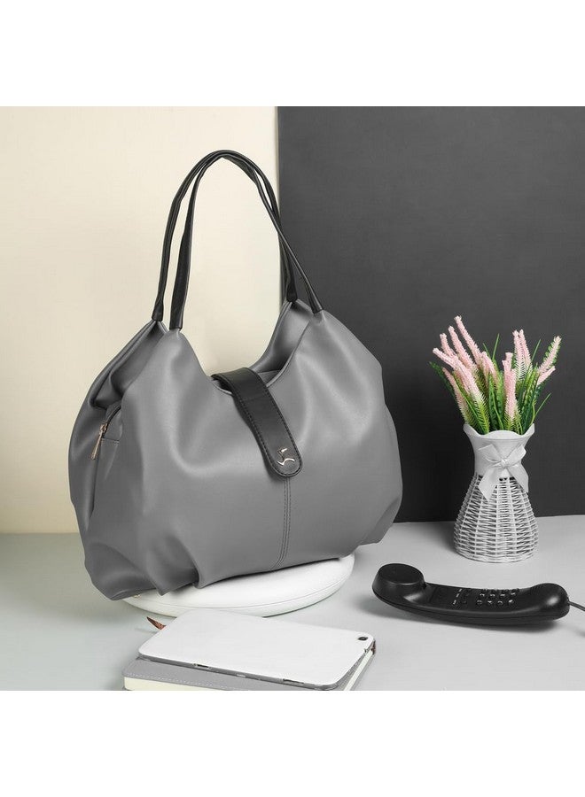 Mochi Women Grey Faux Leather Hobo Bag with Contrast Handles (66-8375) - Image 2