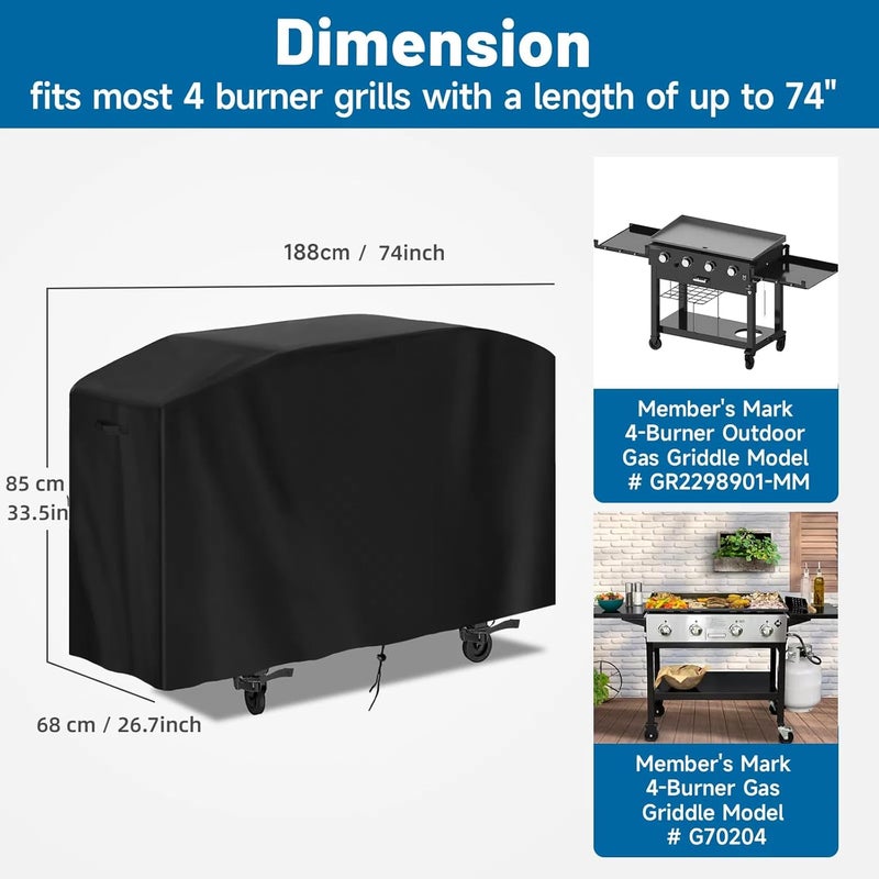 Guisong 72 inch Flat Top Grill Cover for Members Mark 4 Burner Griddle,Waterproof Outdoor Griddle Cover for Weber Slate 30 Griddle, Heavy Duty 36" Gas Covers for Black Stone 36 Inch Cooking Station - Image 2