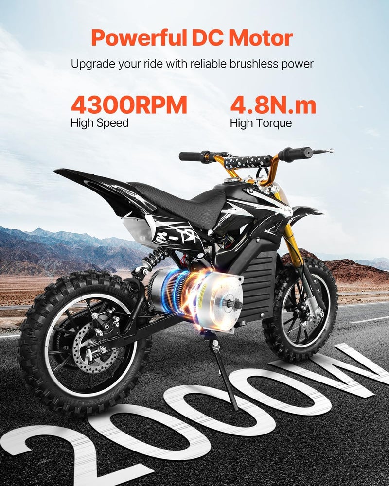 فيفور طقم محرك VEVOR الكهربائي بدون فرش بقدرة 2000 واط - محرك 48 فولت 4300 دورة في الدقيقة مع وحدة تحكم في السرعة مطورة ومقبض دواسة للدراجات الكهربائية والدراجات النارية والسكوترات وأعمال الصيانة الذاتية - Image 2