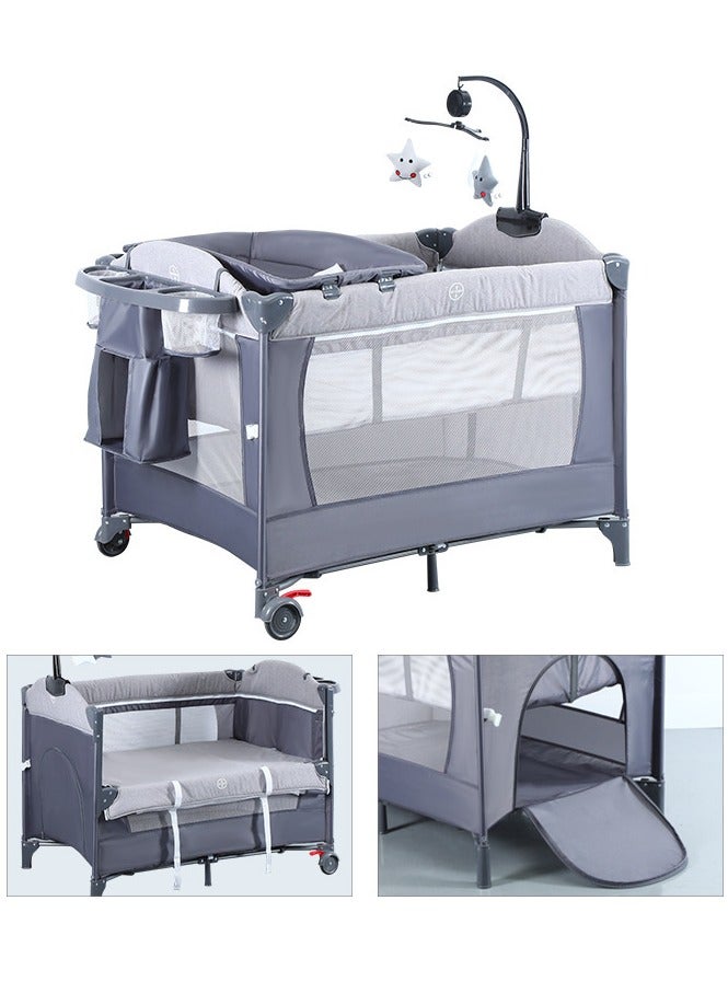 عام سرير أطفال، ساحة لعب محمولة، مركز حضانة فاخر قابل للطي، سرير متحرك متعدد الوظائف مع طاولة حفاضات قابلة للإزالة، ألعاب جميلة، شبكة سرير، سرير سفر محمول بعجلات (قابل للرفع) - Image 1