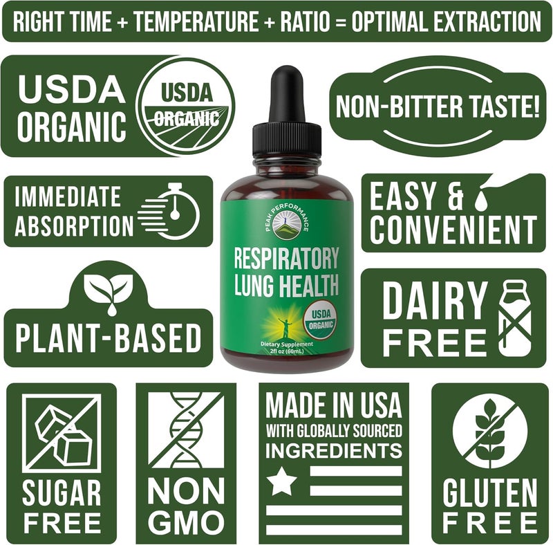 Peak Performance USDA Organic Lung Detox For Smokers And Non Smokers with 6 Top Ingredients Mullein Leaf Marshmallow Root Calendula Lungs Cleanse For Better Respiratory Health Liquid Drops Tincture Supplement - Image 3