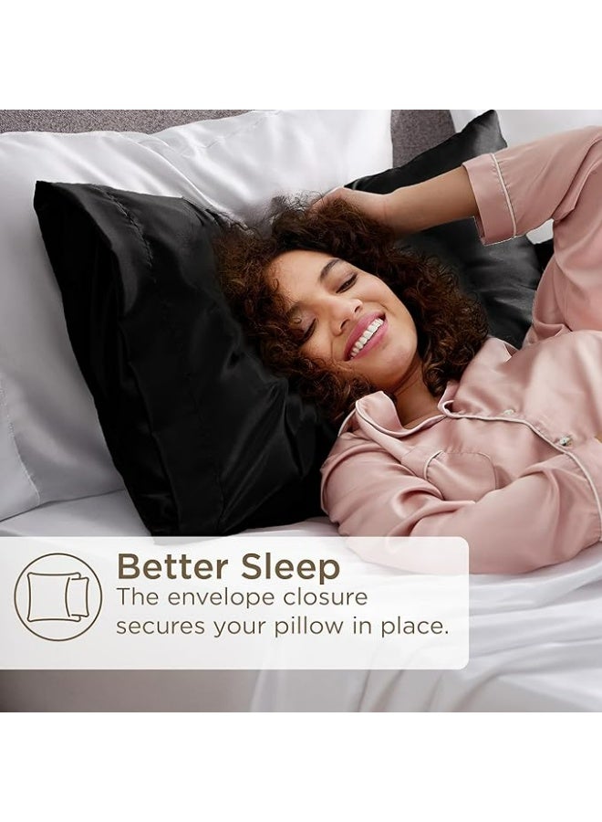 2-Pack Luxurious Mulberry Silk Pillowcases, 25 Momme Satin Weave, Hypoallergenic Solid Color Envelope Closure, Hand Wash Only, Designed for Hair and Skin,120-140gsm - Image 2