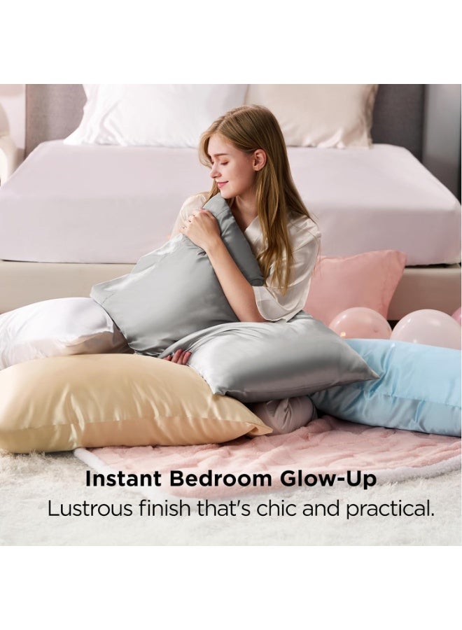 2-عبوة من أكياس الوسائد الفاخرة المصنوعة من حرير التوت، نسيج ساتان 20 موم، إغلاق مغلف بلون موحد مضاد للحساسية، قابلة للغسل في الغسالة، مصممة للشعر والبشرة، 20-25 جم/م2 - Image 5