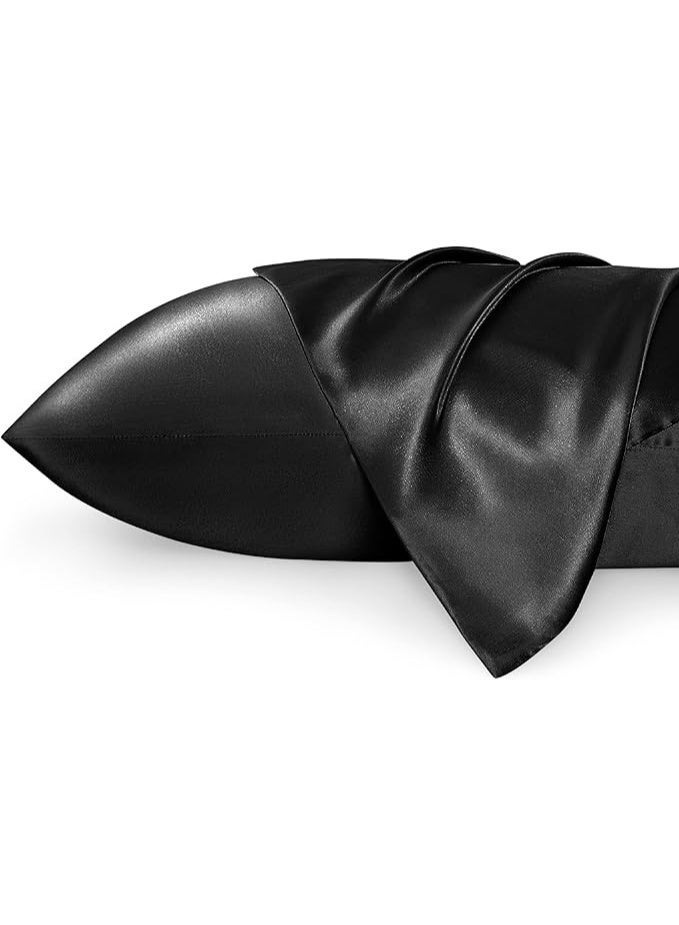 2-عبوة من أكياس الوسائد الفاخرة المصنوعة من حرير التوت، نسيج ساتان 20 موم، إغلاق مغلف بلون موحد مضاد للحساسية، قابلة للغسل في الغسالة، مصممة للشعر والبشرة، 20-25 جم/م2 - Image 1