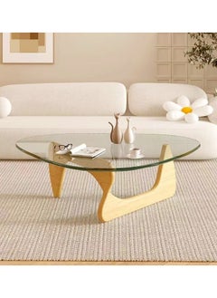 Raffine Mid-Century Abstract Design Modern Coffee Table with Solid Wood Frame Small Triangular Side Table with Clear Glass Top Vintage Center Table for Living Room Patio Balcony 91x65x40 cm  - Image 2