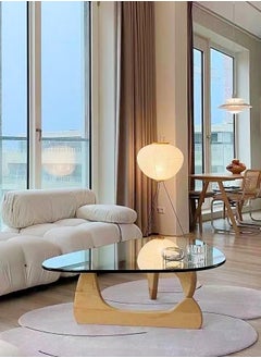 Raffine Mid-Century Abstract Design Modern Coffee Table with Solid Wood Frame Small Triangular Side Table with Clear Glass Top Vintage Center Table for Living Room Patio Balcony 91x65x40 cm  - Image 1