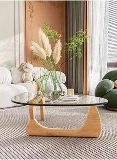 Raffine Mid-Century Abstract Design Modern Coffee Table with Solid Wood Frame Small Triangular Side Table with Clear Glass Top Vintage Center Table for Living Room Patio Balcony 91x65x40 cm  - Image 5
