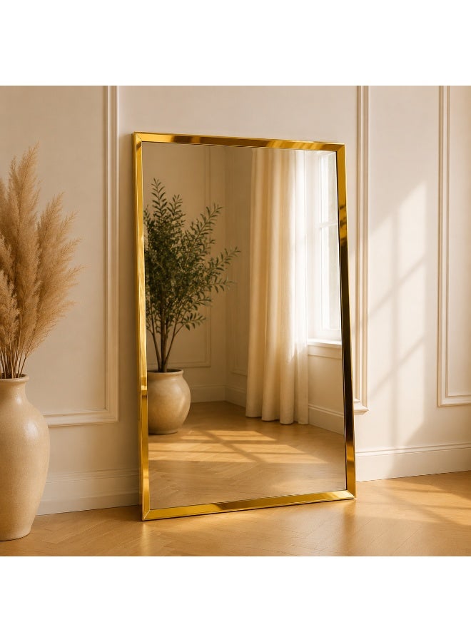 alsaada home Rectangular Wall Mounted Decor Mirror with Metal Frame, 140x70 cm - Gold - Image 2