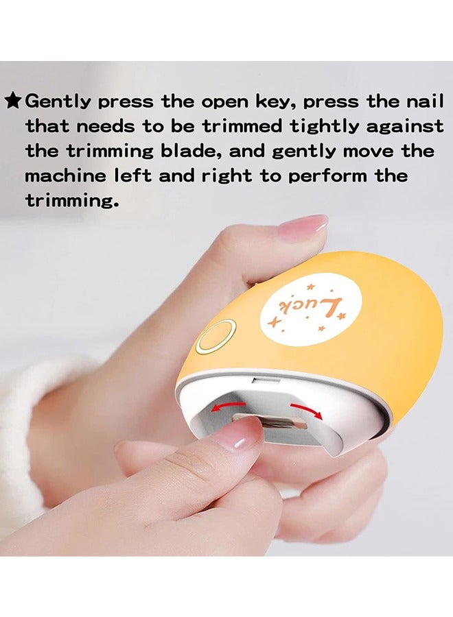 Electric Nail Clipper,Portable Automatic Nail Cutter File,USB Rechargeable Cute Night Light Finger Nail Trimmer with Nail Scraps Storage Safe Electric Nail Trimmer for Men Women lamp（Yellow） - Image 3