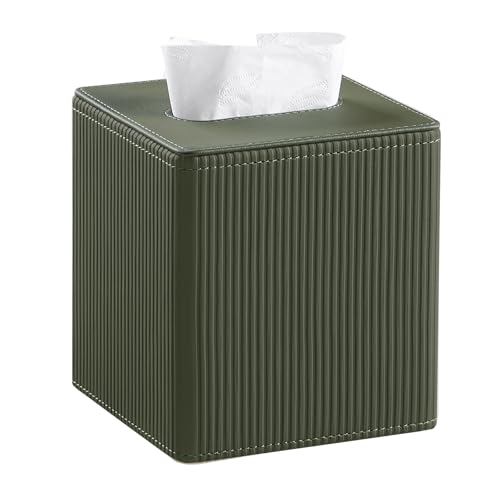 Cretkhp Tissue Box Cover Square with Magnetic Closure PU Leather Tissue Box Holder for Bathroom NightStands Livingroom Decorative Modern Square Tissue Holder Green - Image 1