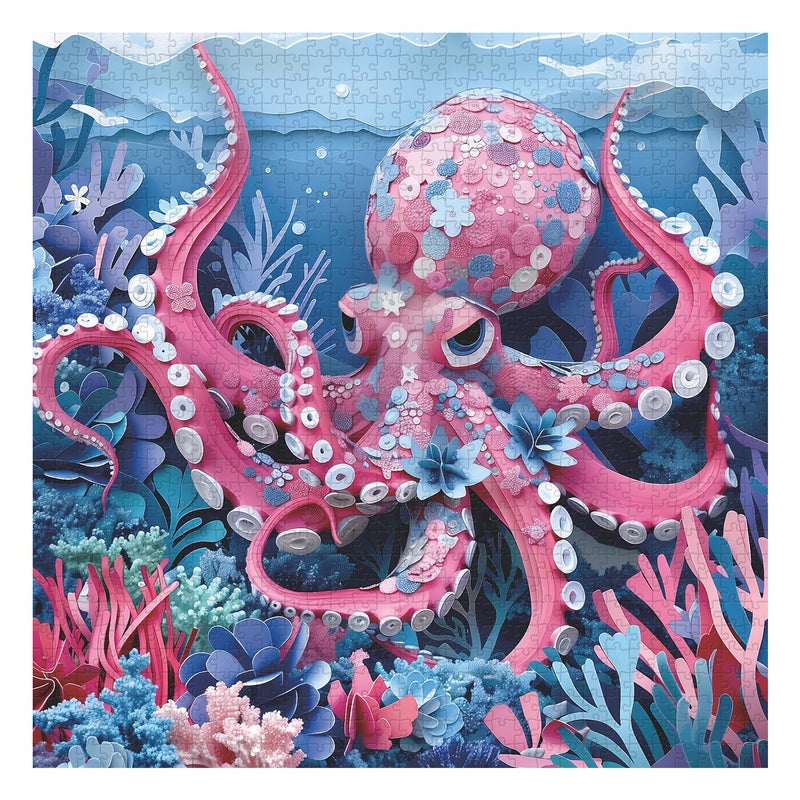 PPuzzling Ocean Octopus Puzzles for Adults 1000 Pieces Deep Blue Sea Animal Jigsaw Puzzles Colorful Coral Paper Art Impossible Challenging Puzzles as Octopus Wall Decor - Image 3