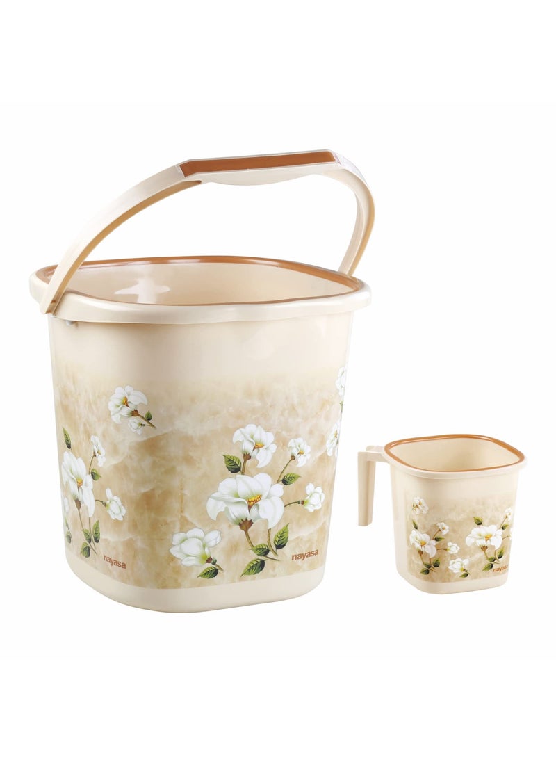 NAYASA Nayasa Sqr Ring Marble Bathroom Set 2 Pcs | Bucket 25 L + Mug 1.5 L | Bathroom Set | Bath Set for Bathroom | Brown  - Image 2