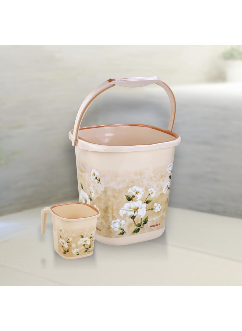 NAYASA Nayasa Sqr Ring Marble Bathroom Set 2 Pcs | Bucket 25 L + Mug 1.5 L | Bathroom Set | Bath Set for Bathroom | Brown  - Image 1
