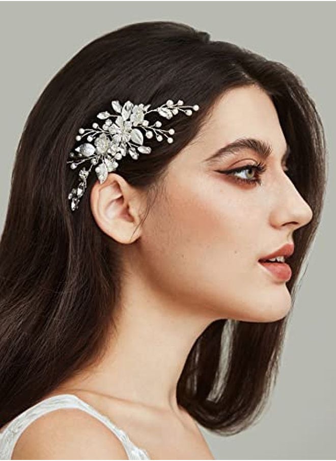 SWEETV Handmade Silver Bridal Hair Comb Clip For Wedding Hair Accessories For Brides,Wedding Hair Pieces For Brides Women  - Image 3